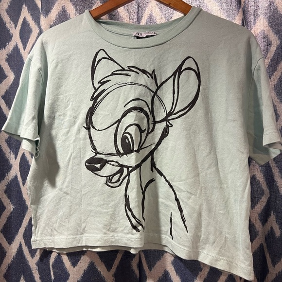 Zara Disney Bambi Cropped Mint Tee Size M - Picture 1 of 4
